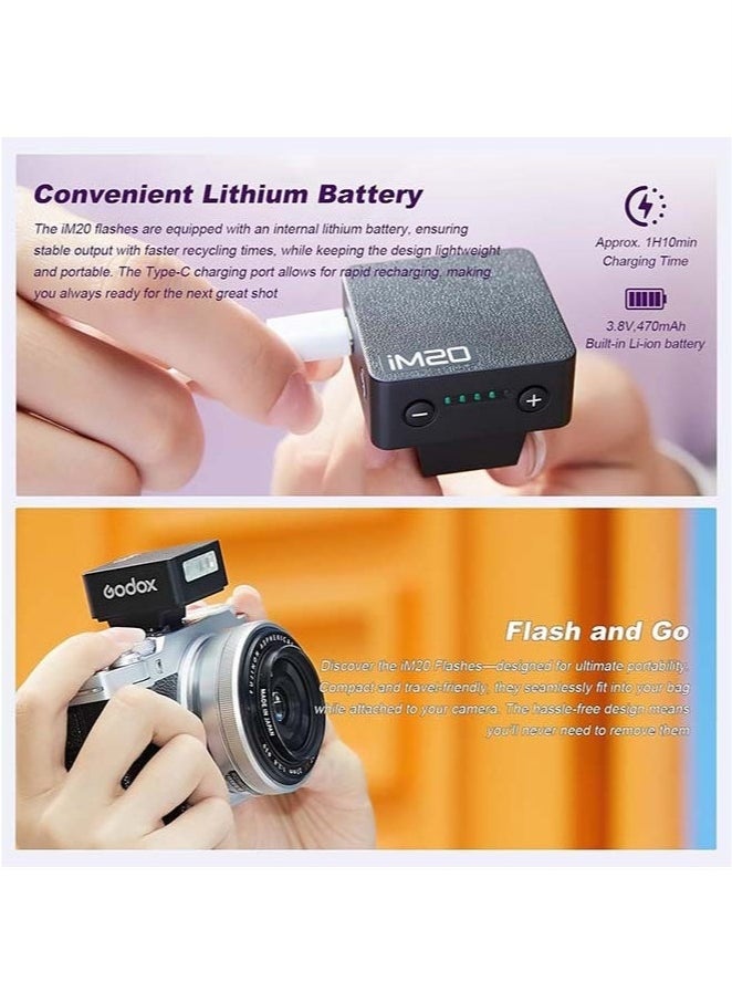 جودوكس فلاش Godox iM20 Mini للكاميرا مع بطارية 470 مللي أمبير في الساعة وفلاش كامل الطاقة 440 و5 مستويات فلاش صغير Speedlite لكاميرا Sony zve10 Sony zv1 Ricoh gr3 Canon Nikon Fuji Olympus Camera (iM20)  - Image 4