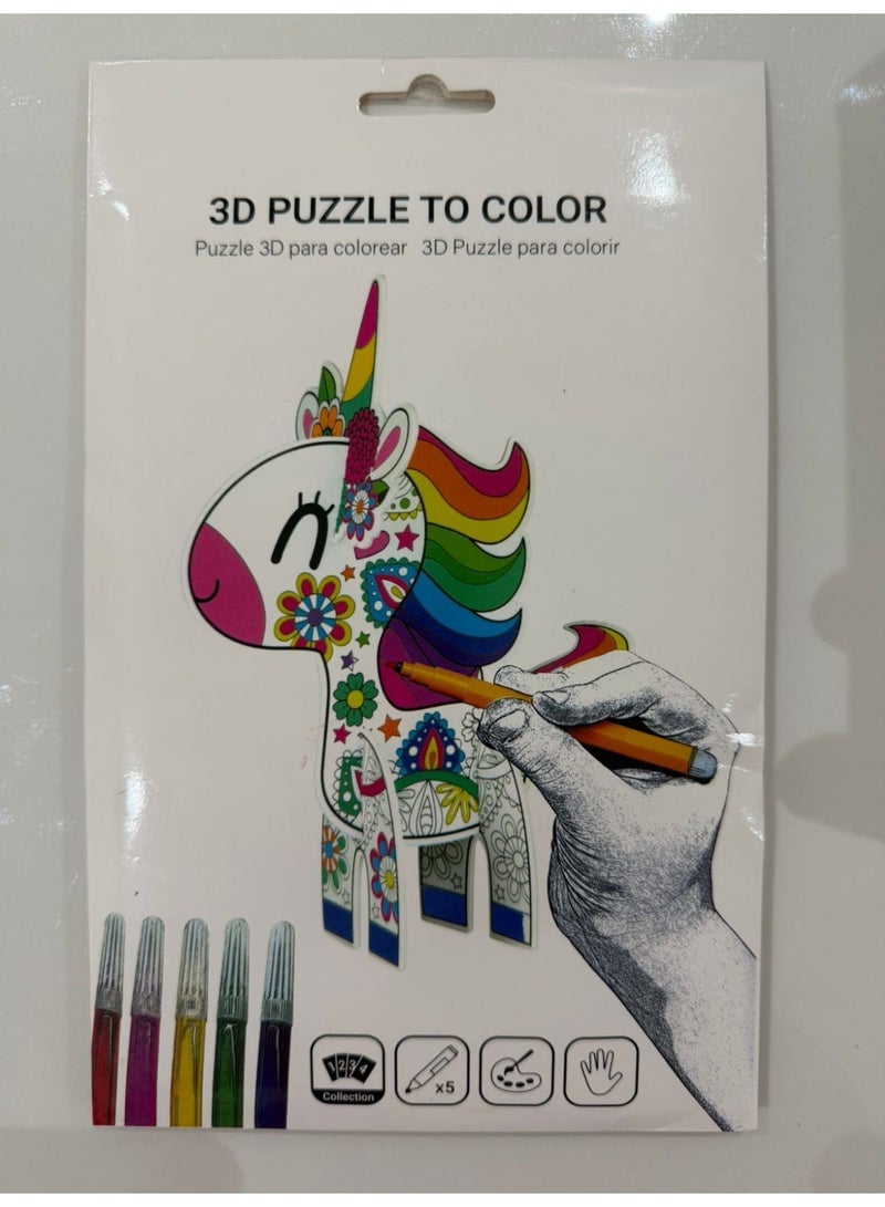 Kids 3D Puzzle to Color - DIY Colour & Build Craft Kit with Markers (Unicorn/Koala, Age 5+) - Image 3