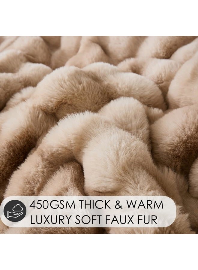 Bedbay Plush Rabbit Faux Fur Comforter Set King Size Tie Dyed Brown Fluffy Comforter Bed Set Luxury 3 Pieces Warm Shaggy Winter Comforter King Size Soft Bubble Bedding Comforter Set for Teen Adults - Image 5