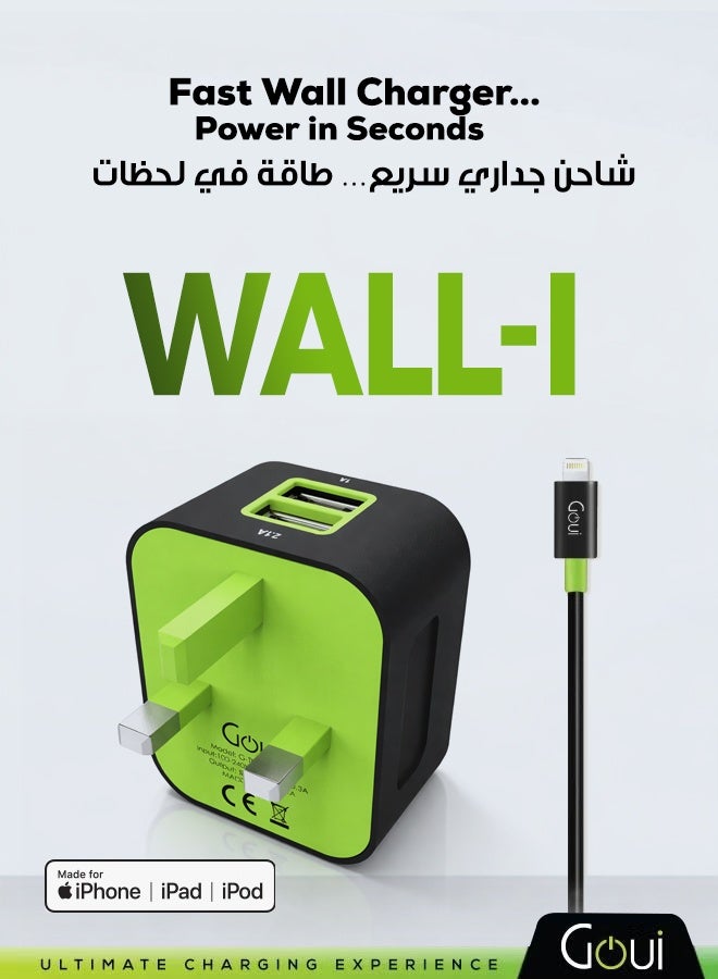 جوي شاحن جداري بمنفذي USB لشحن جهازين في وقت واحد، متوافق مع معظم الهواتف الذكية و الأجهزة اللوحية، حجم مدمج و سهل الحمل أسود/أخضر - Image 2