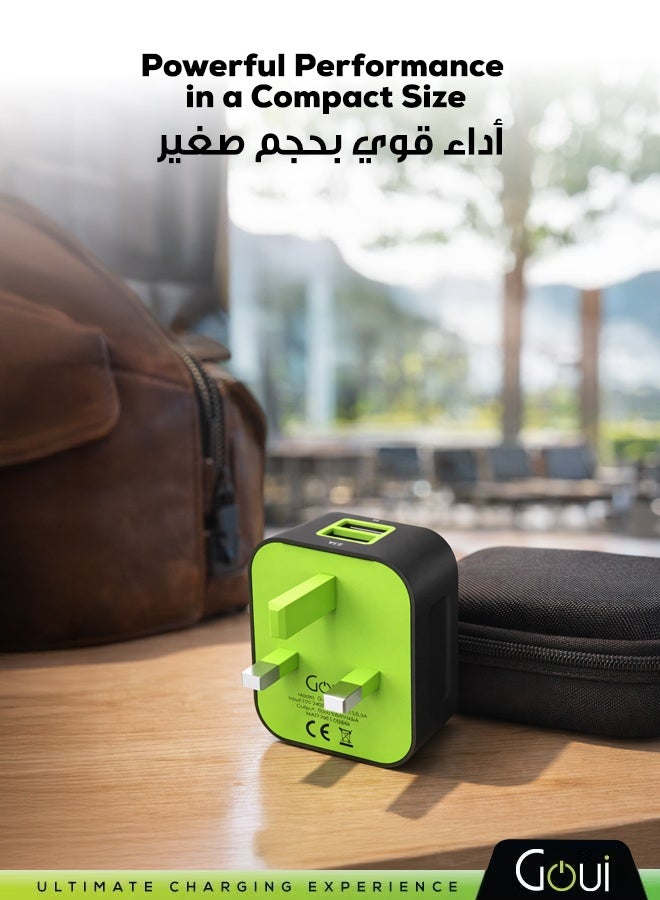 جوي شاحن جداري بمنفذي USB لشحن جهازين في وقت واحد، متوافق مع معظم الهواتف الذكية و الأجهزة اللوحية، حجم مدمج و سهل الحمل أسود/أخضر - Image 4