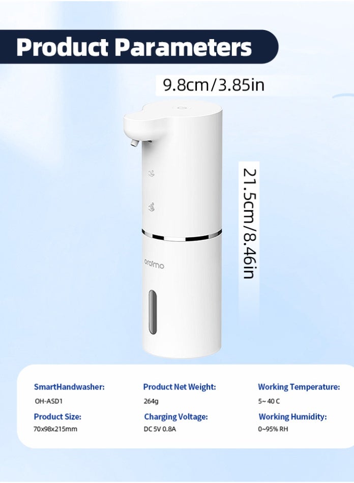 أورايمو موزع صابون رغوي أوتوماتيكي من SmartHandwasher | موزع غسيل يدوي قابل لإعادة الشحن بسعة 300 مل بدون لمس مع مستشعر بالأشعة تحت الحمراء، مستويان قابلان للتعديل للرغوة، مقاوم للماء بدرجة IPX5 للمطبخ والحمام والفندق والمستشفيات - Image 3
