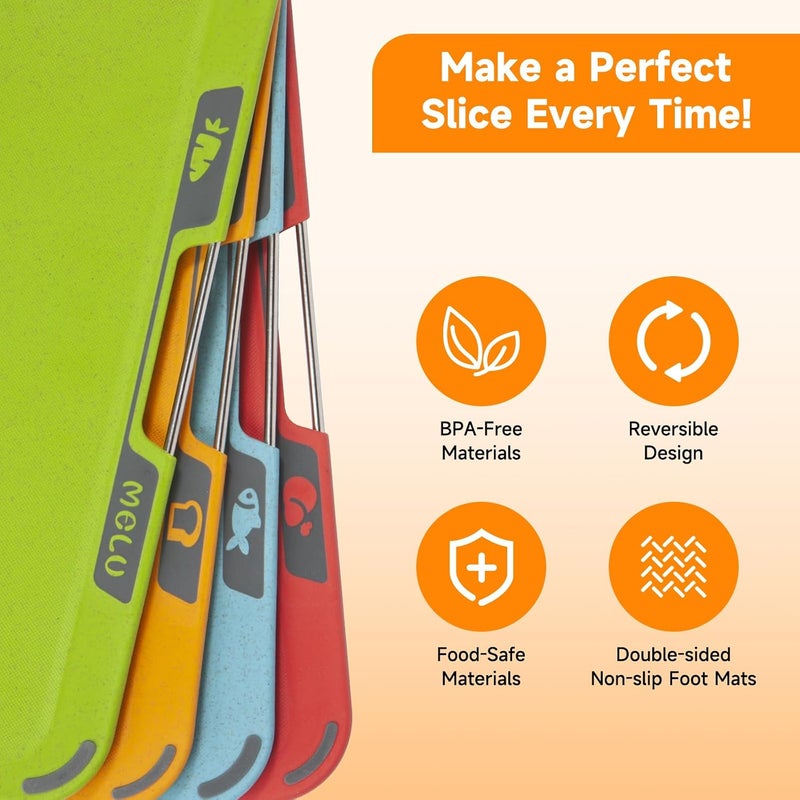 Hahamiya Chopping Board Set 4PCs Cutting Boards Kit with Food Icons and Storage Stand,Non-Toxic BPA Free,Plastic Non-slip Durable 4 Color Coded Chopping Board Set for Kitchen for Meat Vegetable Fruit Fish - Image 2