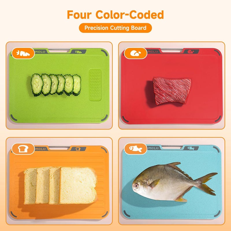 Hahamiya Chopping Board Set 4PCs Cutting Boards Kit with Food Icons and Storage Stand,Non-Toxic BPA Free,Plastic Non-slip Durable 4 Color Coded Chopping Board Set for Kitchen for Meat Vegetable Fruit Fish - Image 3
