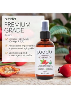 Pura d'or Organic Rosehip Seed Oil Hair Relaxer (4 Oz X3 = 12 Oz) 100% Pure Cold Pressed Usda Certified All Natural Antiaging Acne Scar Treatment Gua Sha Massage Face Hair & Skin Women & Men  - Image 3