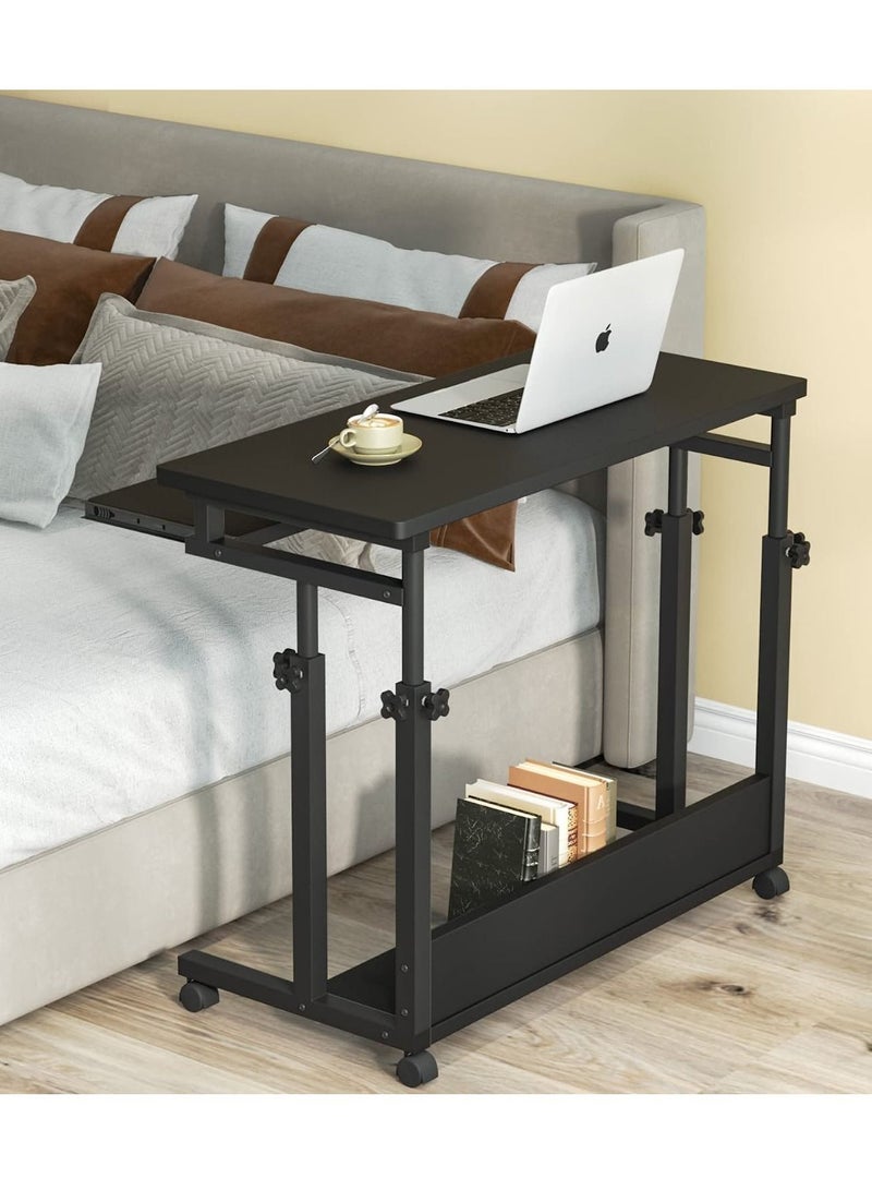 طاولة سرير المستشفى لأجهزة الكمبيوتر، طاولة قابلة للتعديل في الارتفاع فوق السرير، عربة لابتوب، طاولة طعام، طاولة طبية متحركة، بجانب السرير مع عجلات للاستخدام المنزلي - Image 2
