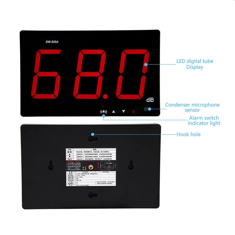 SW 525A Wall Mounted Sound Level Meter 30 130dB LCD Display Flashing Buzzer Alarm - Image 5