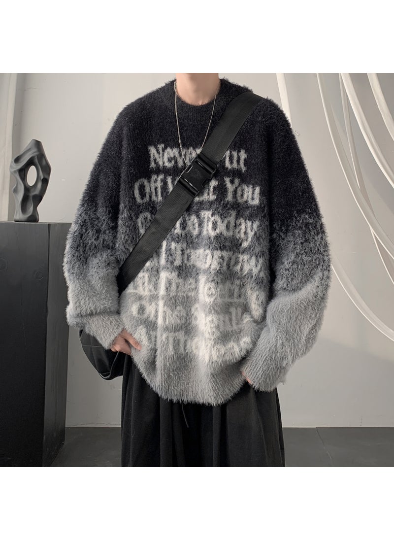 Generic 2024 Spring Autumn New Loose Fit Idle Style Knitted Top Mens Round Neck Pullover Sweater Casual Style Faux Fur Coat Brown  - Image 2