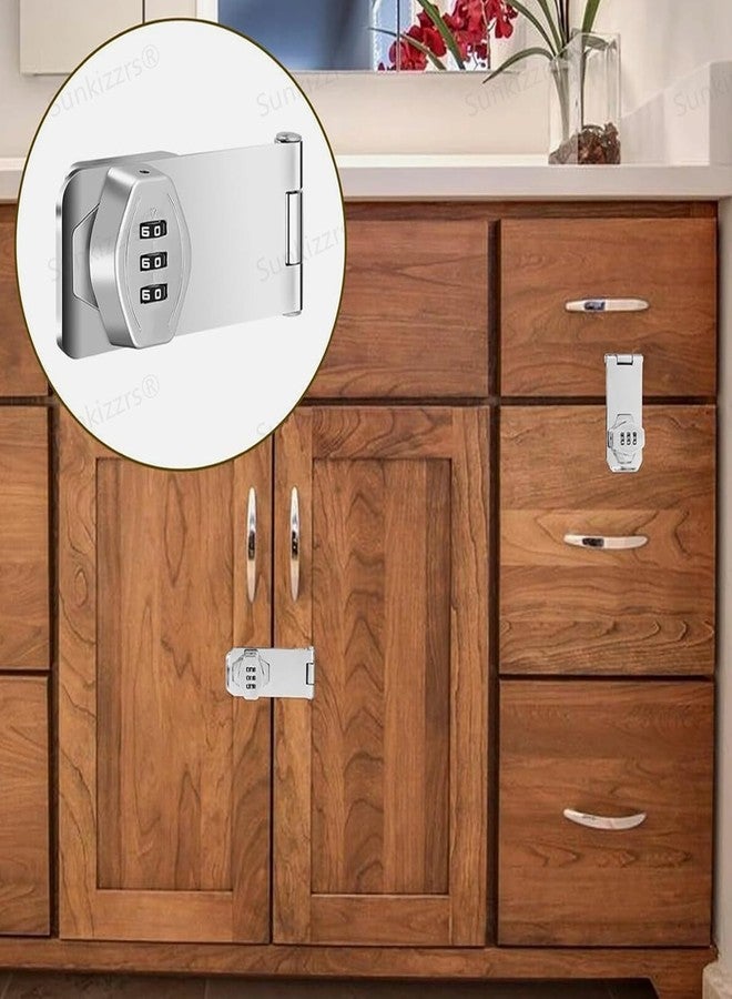 doville 3-Digit Password Wardrobe Lock-Keyless Household Cabinet Locks-Combination Lock for Showcase-Zinc Alloy Twist Knob Hasp Latch Lock for Kitchen Drawers/Cabinets/Cupboard (Silver, 4 Inch) - Image 2