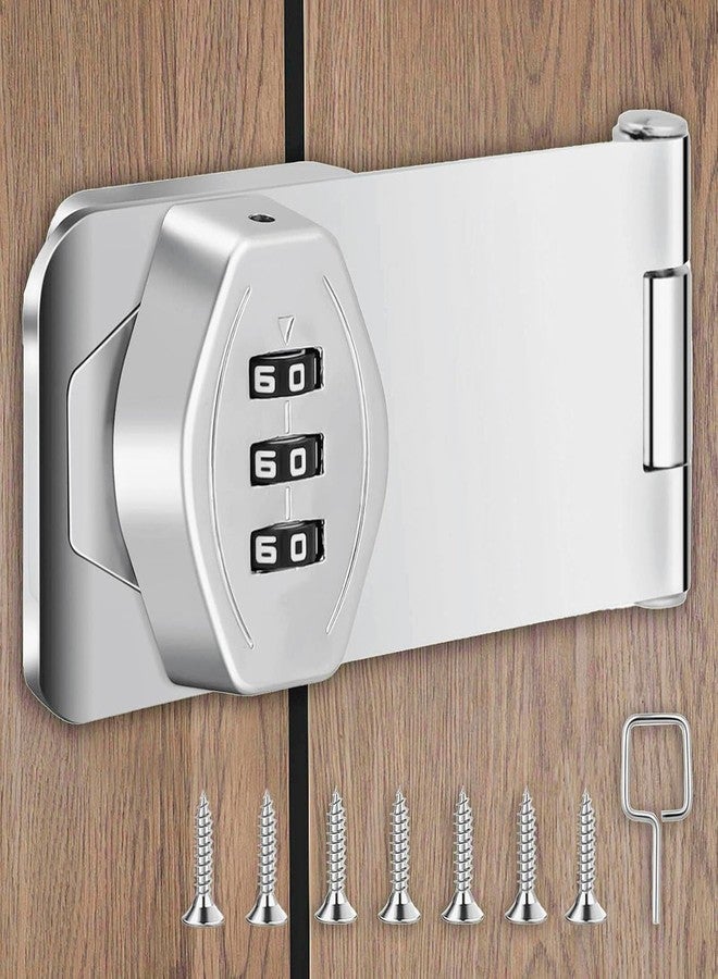 doville 3-Digit Password Wardrobe Lock-Keyless Household Cabinet Locks-Combination Lock for Showcase-Zinc Alloy Twist Knob Hasp Latch Lock for Kitchen Drawers/Cabinets/Cupboard (Silver, 4 Inch) - Image 1