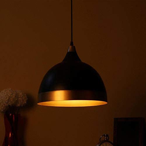kinis KIN-722 Dome Hanging Light Black with Gold Shade Modern Ceiling Pendant Lamp Adjustable Cord Ceiling Light for Bedroom Living Dining Room (Pack of 1, Without Bulb) - Image 3