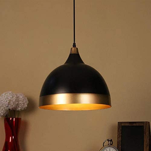 kinis KIN-722 Dome Hanging Light Black with Gold Shade Modern Ceiling Pendant Lamp Adjustable Cord Ceiling Light for Bedroom Living Dining Room (Pack of 1, Without Bulb) - Image 1