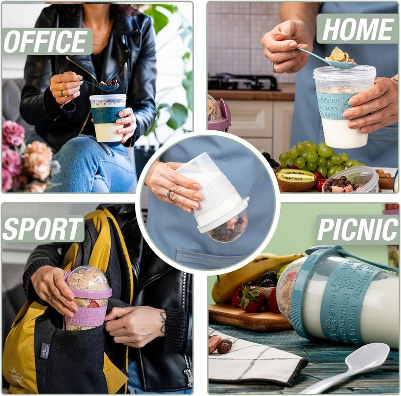EYNEL 4 Pack Breakfast On The Go Yogurt Parfait Cups, Reusable Plastic Containers with Lids and Spoons, Perfect Jars for Overnight Oats Cereal Granola Oatmeal Smoothies and Snack Prep - Image 4