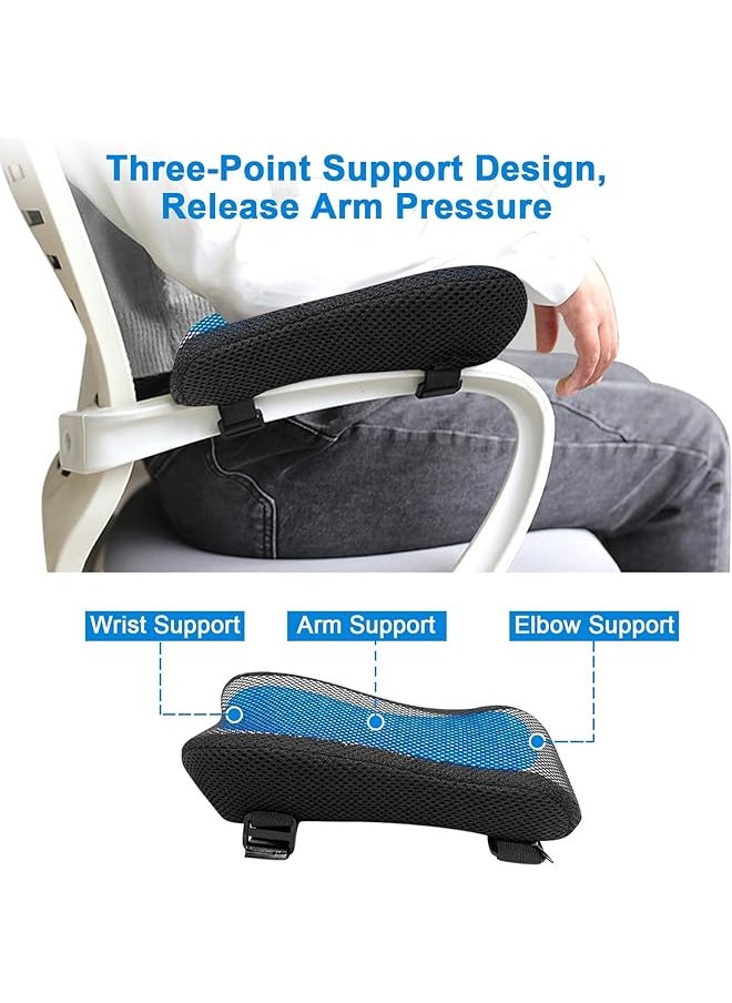 Armrest Pad Memory Foam Elbow Pillow Ergonomic Arm Rest Cover Pillow Comfy Forearm Support Cushion Pads With Cooling Gel Breathable Mesh Cover For Universal Office Gaming Chair Pressure Relief 2 Pcs