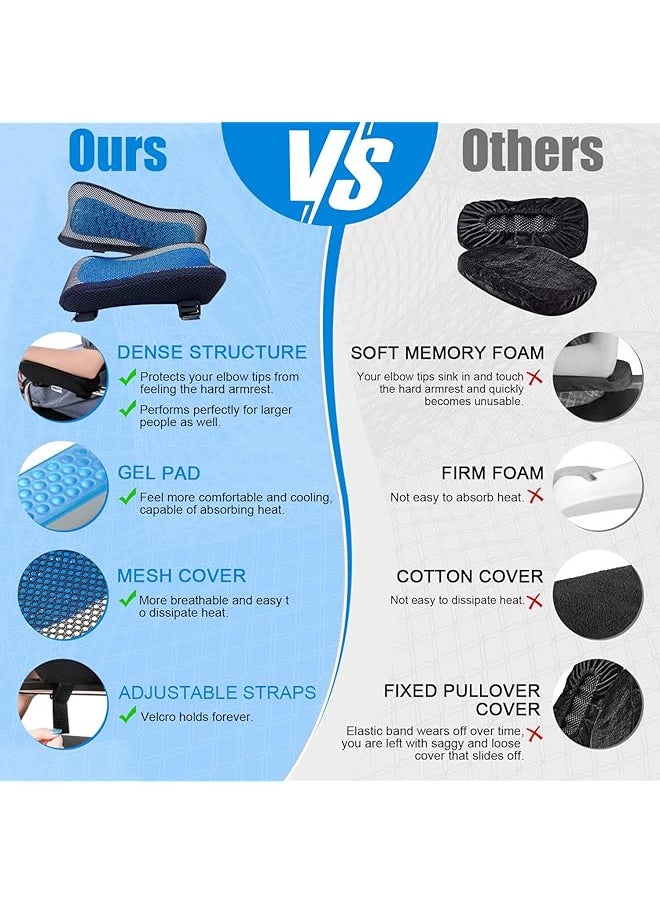 Armrest Pad Memory Foam Elbow Pillow Ergonomic Arm Rest Cover Pillow Comfy Forearm Support Cushion Pads With Cooling Gel Breathable Mesh Cover For Universal Office Gaming Chair Pressure Relief 2 Pcs