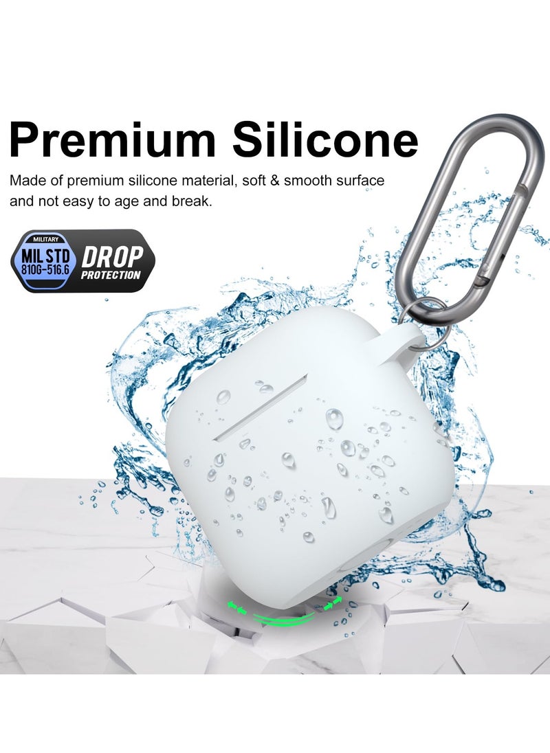 Compatible with AirPods 4 Case Cover, Soft Silicone Shockproof Covers for Airpods 4th Generation 2024 Cases with Keychain and Cleaning Kit Front LED Visible for Women and Men White