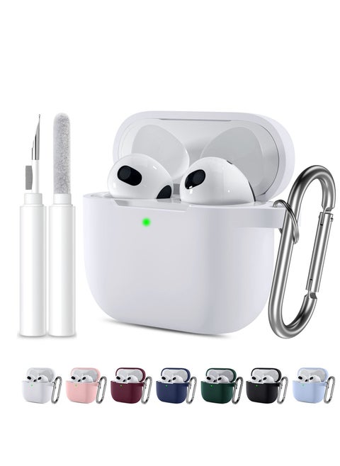 Compatible with AirPods 4 Case Cover, Soft Silicone Shockproof Covers for Airpods 4th Generation 2024 Cases with Keychain and Cleaning Kit Front LED Visible for Women and Men White