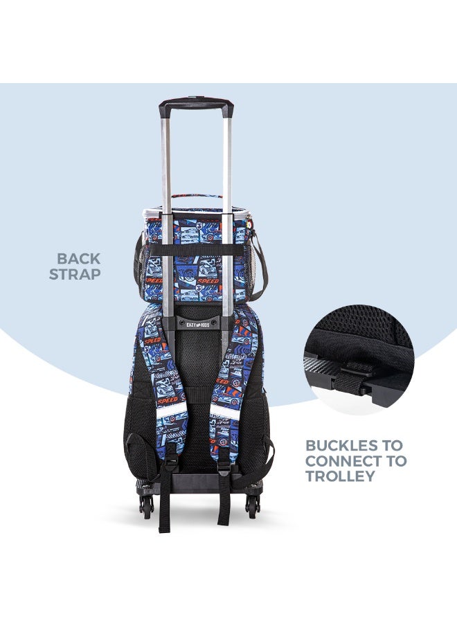 Eazy Kids Eazy Kids 18" Set of 4 Backpack w/ 4 Wheel Trolley, Lunch Bag and Pencil Case - Car Racing  - Image 3