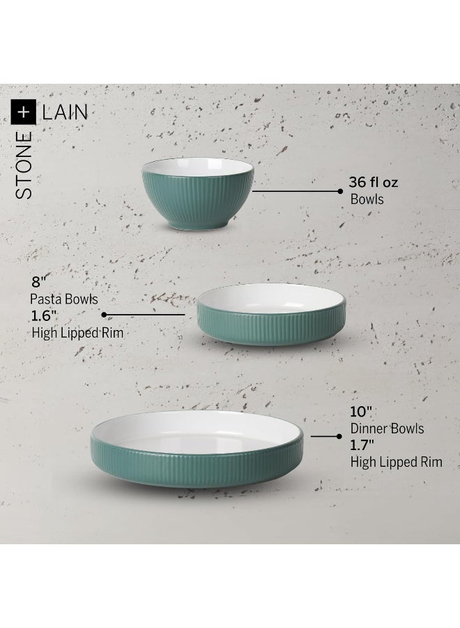 Stone Lain Christian Siriano Larosso 12Piece Stoneware Dinnerware Set with Dinner Bowls and Pasta Bowls Plates and Bowls Set Dish Set for 4 Green - Image 2
