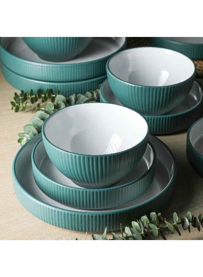 Stone Lain Christian Siriano Larosso 12Piece Stoneware Dinnerware Set with Dinner Bowls and Pasta Bowls Plates and Bowls Set Dish Set for 4 Green - Image 1