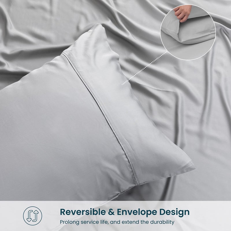 GOKOTTA 100% Rayon Derived from Bamboo Pillow Cases 2 Pack  Soft Envelope Pillowcases (Grey  Standard) - Image 2