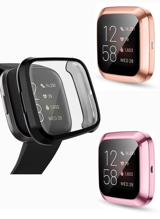 HY Screen Protective Case Compatible with Fitbit Versa 2 Smartwatch, 3-Pack Ultra-Thin Slim Soft TPU Protective Case All-Around Full Cover Cases for Fitbit Versa 2 Watch, Black/Pink/Rose Gold  - Image 2