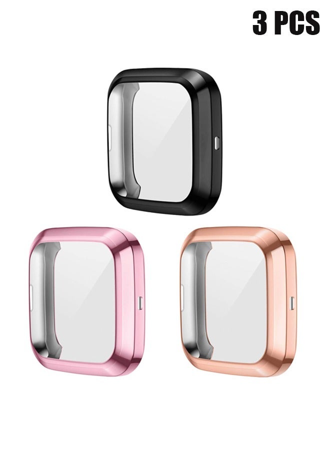 HY Screen Protective Case Compatible with Fitbit Versa 2 Smartwatch, 3-Pack Ultra-Thin Slim Soft TPU Protective Case All-Around Full Cover Cases for Fitbit Versa 2 Watch, Black/Pink/Rose Gold  - Image 1