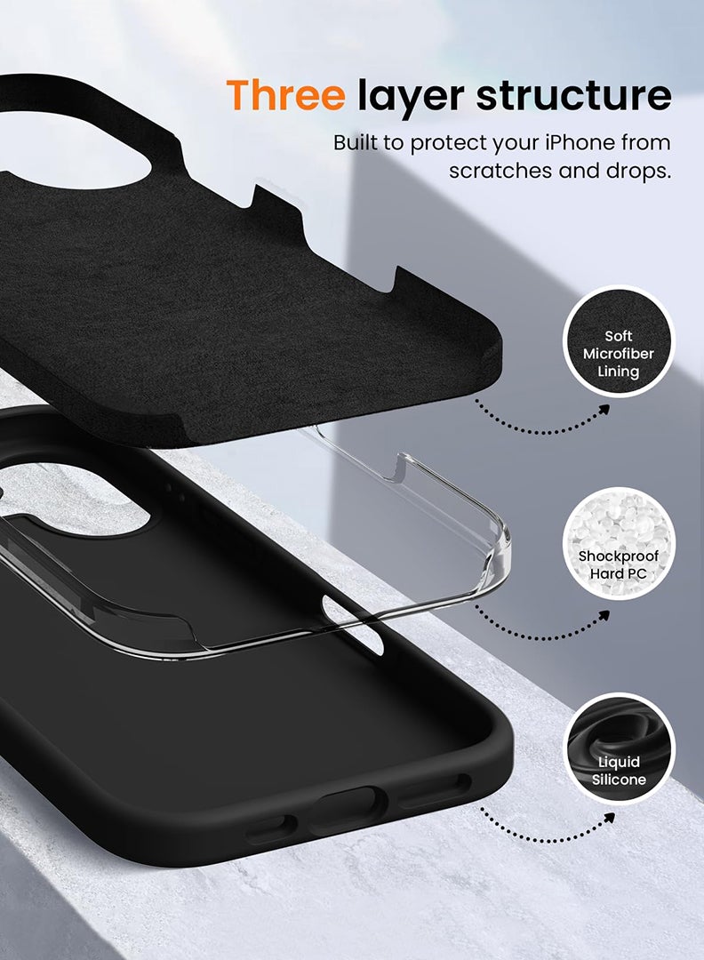 Theodor iPhone 16 Black Protective Slim Fit Case Liquid Silicone Cover with Full Body Protection Anti-Scratch Shockproof Case For iPhone - Work like a Captain  - Image 4