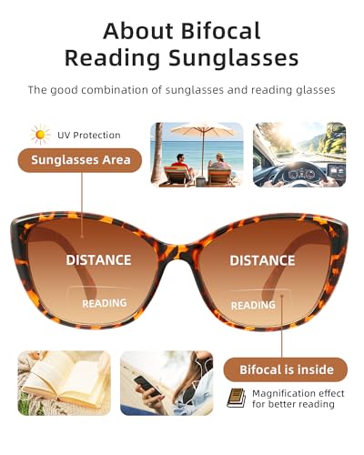 JOLISU 3 Pack Bifocal Reading Sunglasses for Women, 2 IN 1 Sun Readers Glasses Spring Hinge with UV400 Protection (2.00) - Image 4