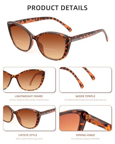 JOLISU 3 Pack Bifocal Reading Sunglasses for Women, 2 IN 1 Sun Readers Glasses Spring Hinge with UV400 Protection (2.00) - Image 3