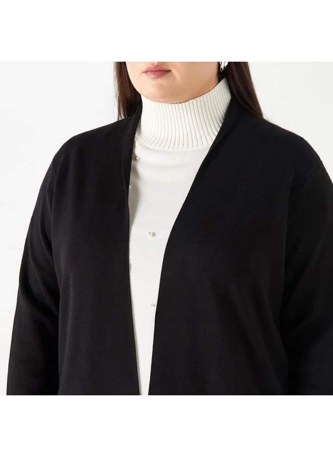 Ulla Popken Plus Size Ulla Popken Solid Open Front Cardigan with Pockets
