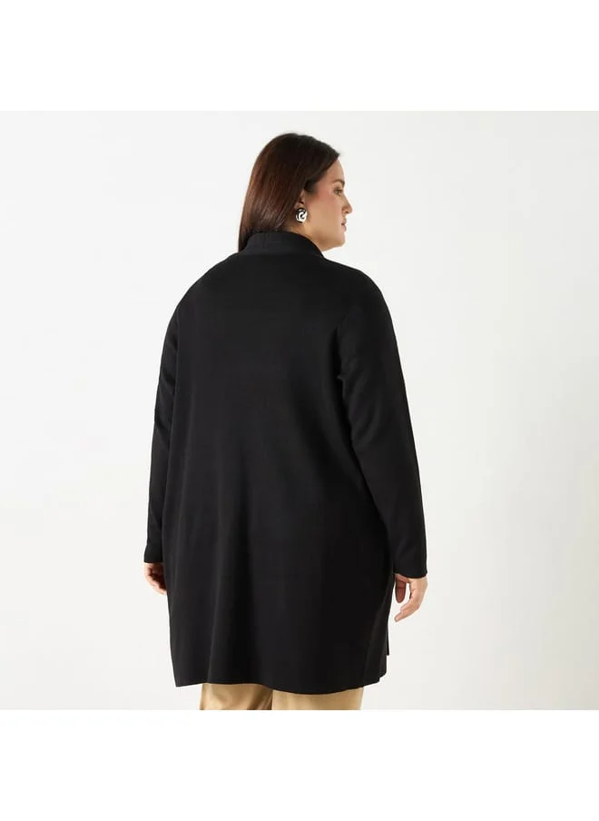 Ulla Popken Plus Size Ulla Popken Solid Open Front Cardigan with Pockets
