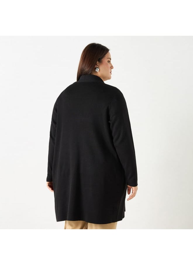 Ulla Popken Plus Size Ulla Popken Solid Open Front Cardigan with Pockets  - Image 3