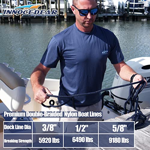 INNOCEDEAR 2 Pack Premium Navy Blue Dock Lines - 3/8 inch x 15 Feet with Eyelet.Double Braided Nylon Dock Line/Mooring Lines.Hi-Performance Marine Boats Ropes - Image 5
