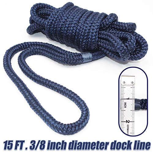 INNOCEDEAR 2 Pack Premium Navy Blue Dock Lines - 3/8 inch x 15 Feet with Eyelet.Double Braided Nylon Dock Line/Mooring Lines.Hi-Performance Marine Boats Ropes - Image 3