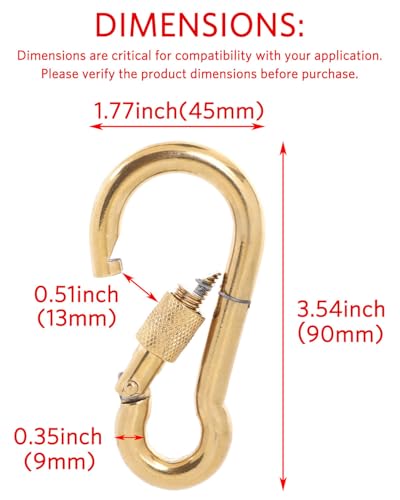 PROND Locking Carabiners, Heavy Duty Carabiner, 316 Stainless Steel Screw Lock Carabiner Hooks (Gold - 2PCS) (Gold - 2PCS) - Image 2