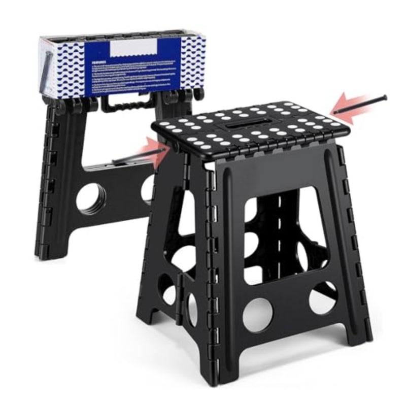 Folding Step Stool, 39CM Heavy Duty Step Stool Foldable for Adults, Stepping Stool with Handle, Non Slip Folding Stools, Hold Up to 180kg, Multi-Use Office Foot Stool under Desk - Image 1