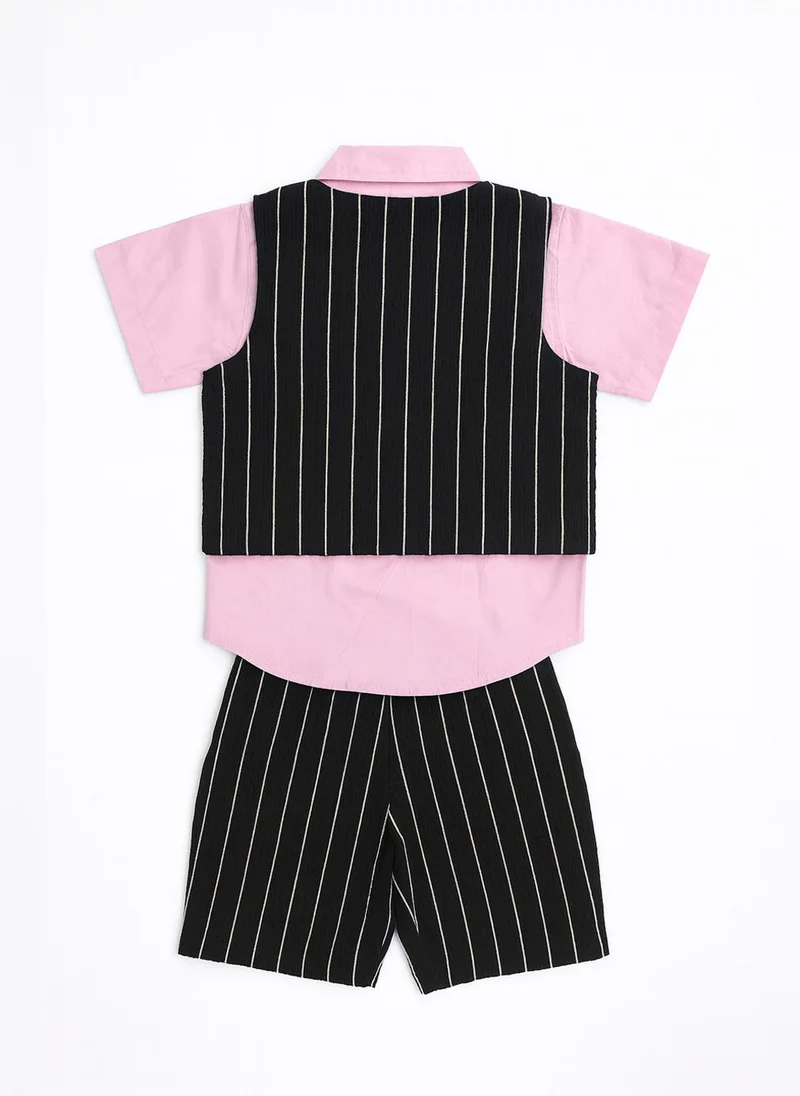 Nautinati Pink & Black Nautinati Pink And Black Cotton Shirt With Striped Bottom & Waistcoat 3-Piece Set For Boys for Men | Best Price UAE