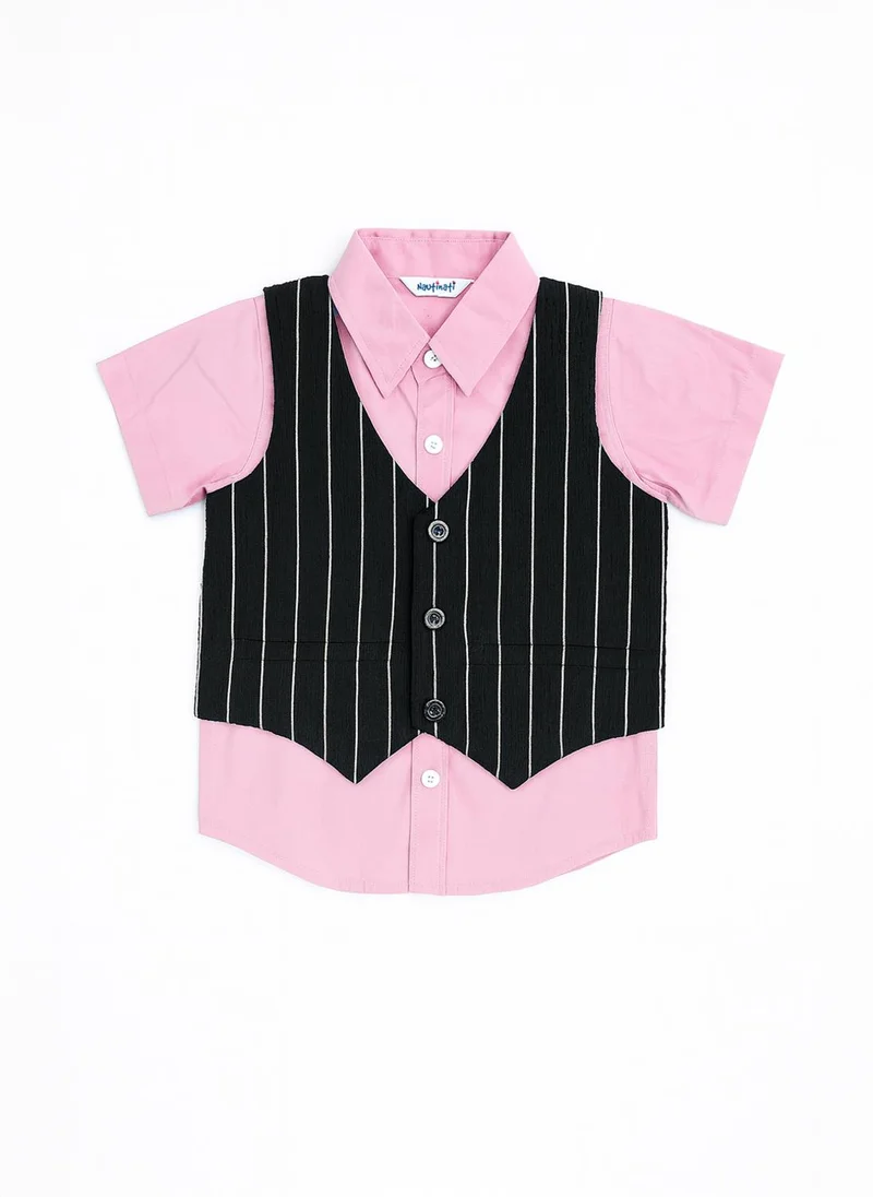 Nautinati Pink & Black Nautinati Pink And Black Cotton Shirt With Striped Bottom & Waistcoat 3-Piece Set For Boys for Men | Best Price UAE