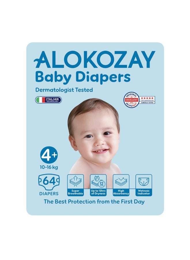 Alokozay Baby Diapers, Size 4+, 10-16kg, Pack of 64's