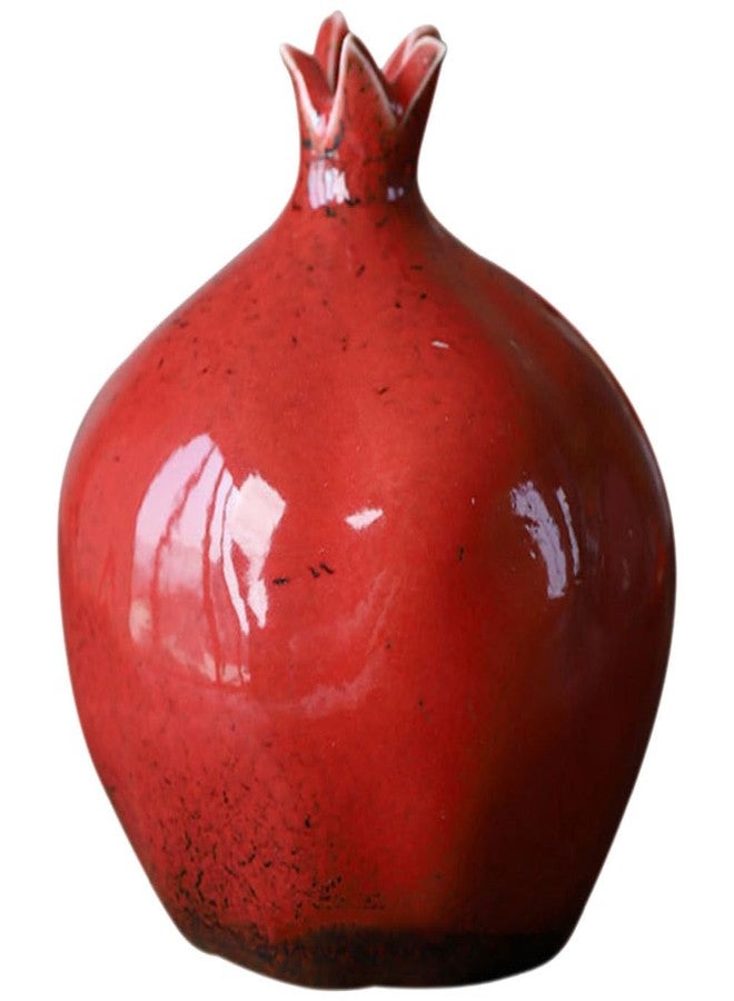VOSAREA Glazed Ceramic Pomegranates Bud Vase, Pomegranate Home Decor Creative Flower Vase Fake Pomegranate Fruit Table Centerpiece Art Craft Ornament Housewarming Gift B, 12.50X9.50X9.50CM, Red - Image 1