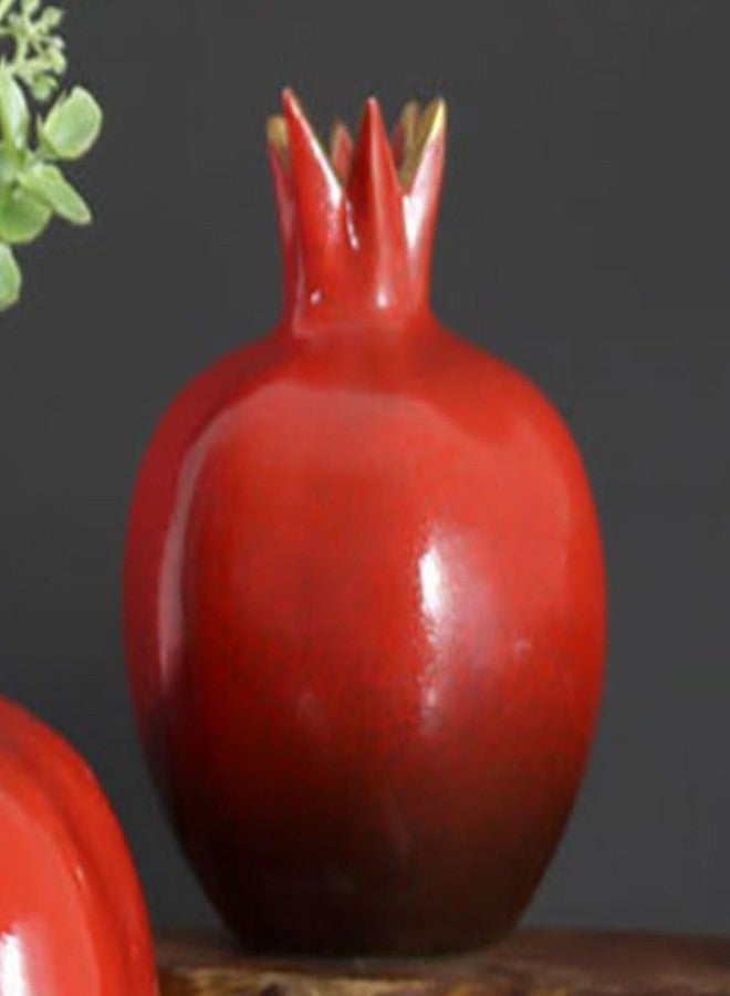VOSAREA Glazed Ceramic Pomegranates Bud Vase, Pomegranate Home Decor Creative Flower Vase Fake Pomegranate Fruit Table Centerpiece Art Craft Ornament Housewarming Gift B, 12.50X9.50X9.50CM, Red - Image 3