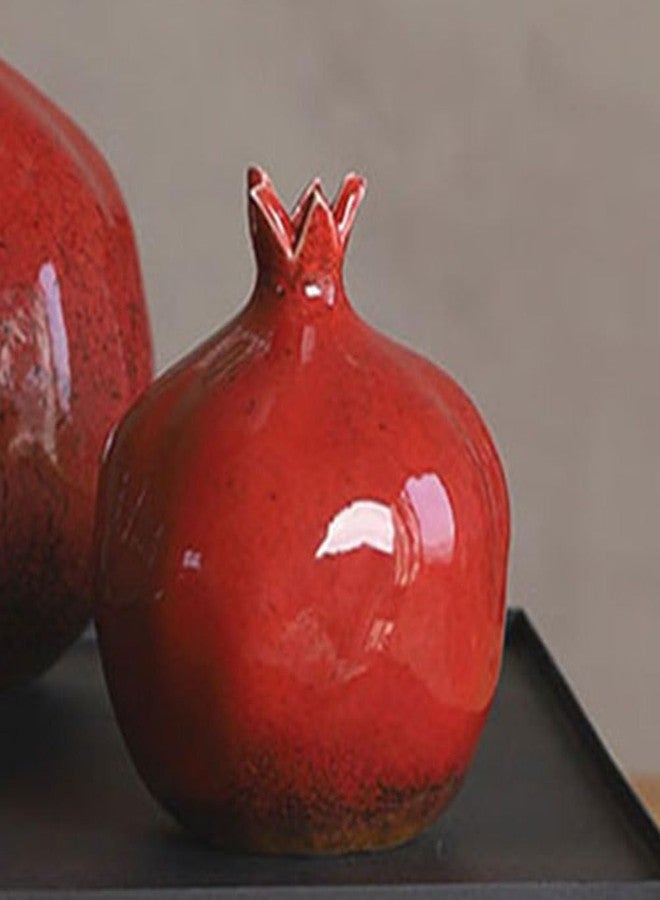 VOSAREA Glazed Ceramic Pomegranates Bud Vase, Pomegranate Home Decor Creative Flower Vase Fake Pomegranate Fruit Table Centerpiece Art Craft Ornament Housewarming Gift B, 12.50X9.50X9.50CM, Red - Image 5
