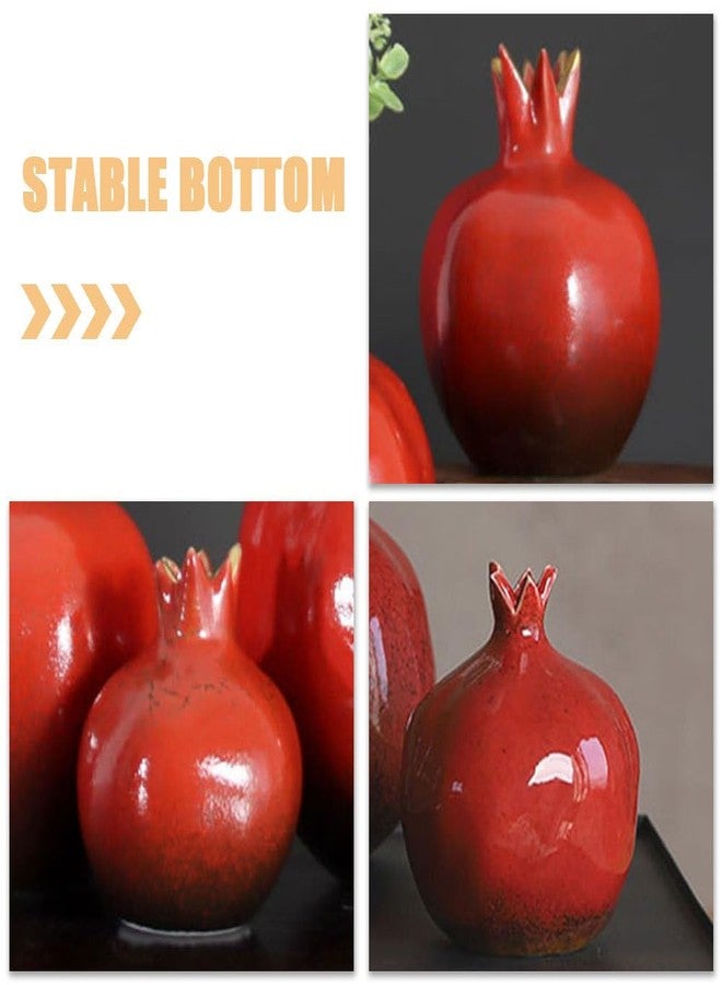 VOSAREA Glazed Ceramic Pomegranates Bud Vase, Pomegranate Home Decor Creative Flower Vase Fake Pomegranate Fruit Table Centerpiece Art Craft Ornament Housewarming Gift B, 12.50X9.50X9.50CM, Red - Image 4