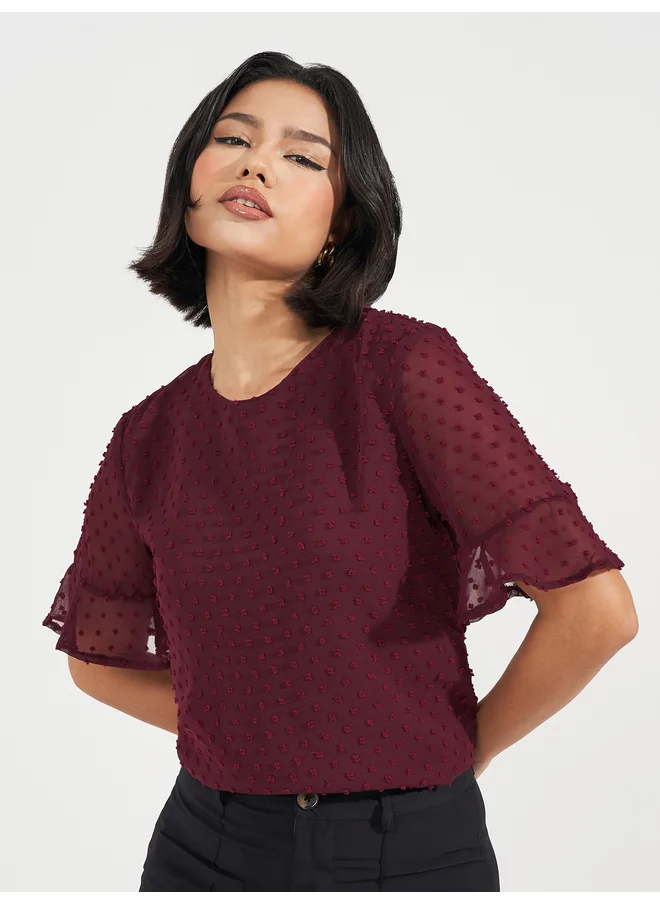 Aria Romance ARIA ROMANCE Swiss Dot Frill Sleeves Blouse