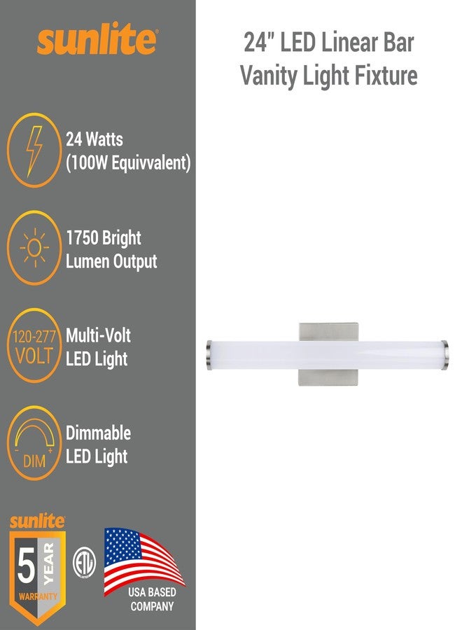 Sunlite 24-Inch LED Linear Bar Vanity Light Fixture, 25W (80W Equiv.), 1750 Lumens, Color Selectable 30K/40K/50K, 100-277V, Dimmable, 50,000 Hour Lifespan, ETL Listed, Brushed Nickel - Image 3