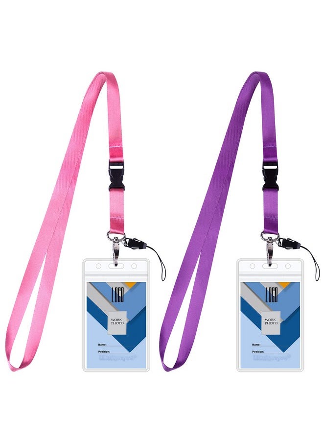Wisdompro - Cruise Lanyard Badge Holder Wisdompro Vertical 2Sided 2 Card Slot Waterproof Clear Pvc Id Tag Holder With Ziplock And 20.8’’ Heavy Duty Detachable Neck Strap 2 Set Pink/Purple - Image 1