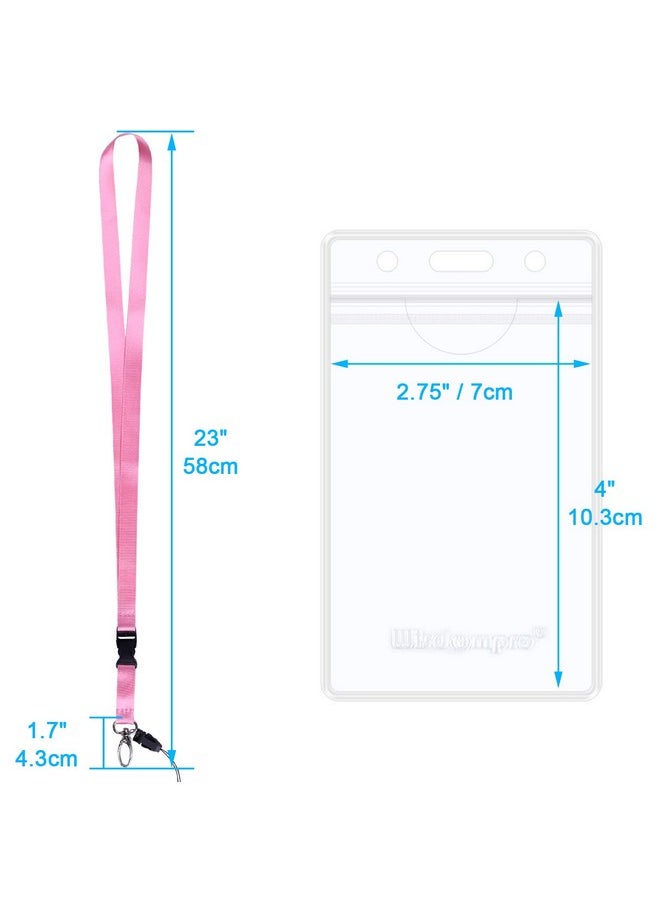 Wisdompro - Cruise Lanyard Badge Holder Wisdompro Vertical 2Sided 2 Card Slot Waterproof Clear Pvc Id Tag Holder With Ziplock And 20.8’’ Heavy Duty Detachable Neck Strap 2 Set Pink/Purple - Image 1