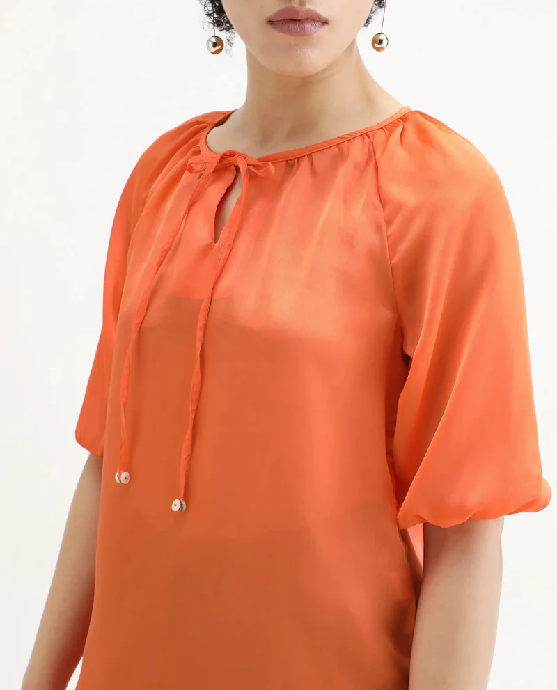 Rareism Women's Whimsical Elegance: Balloon Sleeve Top