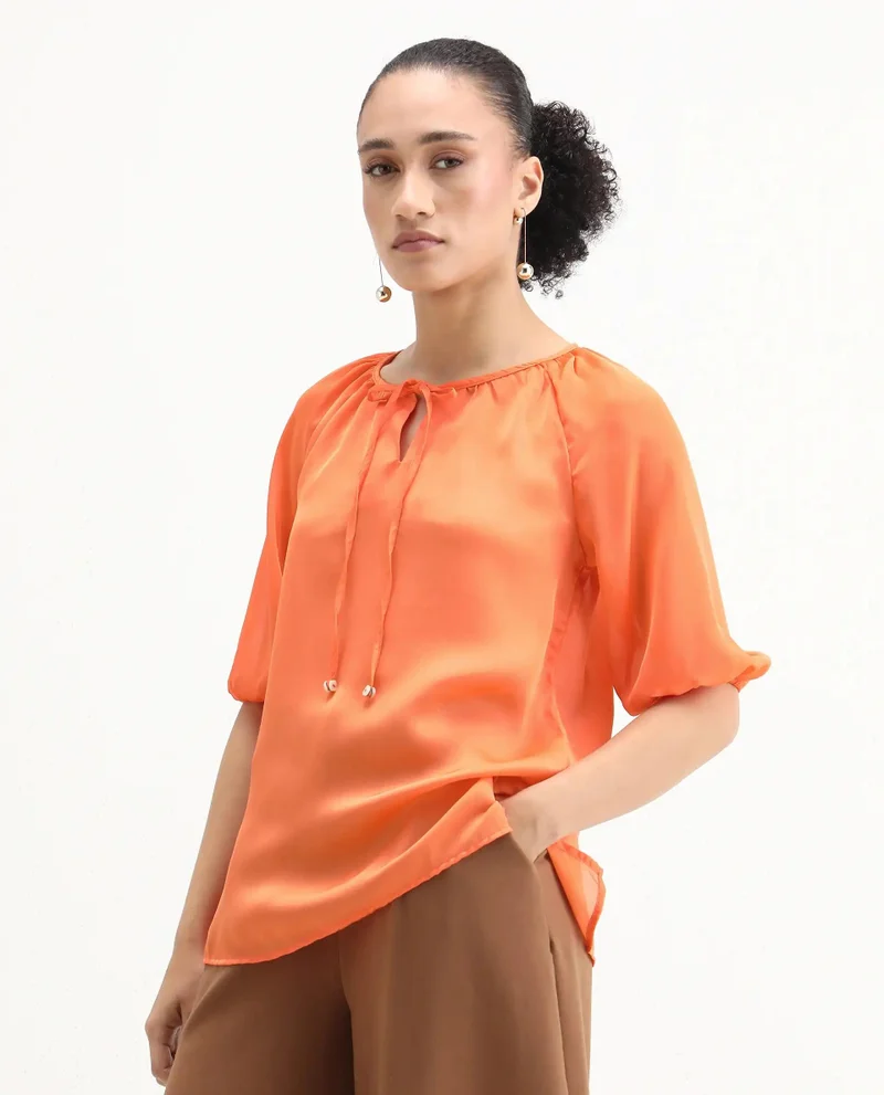 Rareism Women's Whimsical Elegance: Balloon Sleeve Top